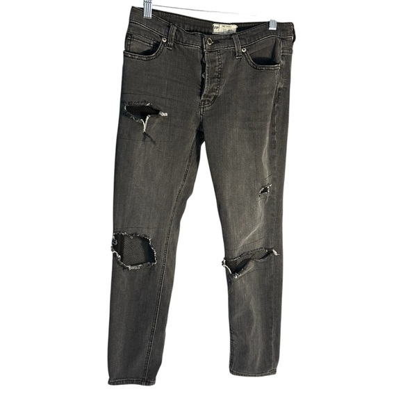 Free People Distressed Skinny Ankle Jeans Black Button Fly Jeans Sz 27 - Picture 2 of 13